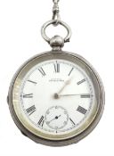 Victorian silver pocket watch, key wound by Waltham Mass, No. 5454452, Birmingham 1892, on silver Al