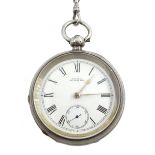 Victorian silver pocket watch, key wound by Waltham Mass, No. 5454452, Birmingham 1892, on silver Al