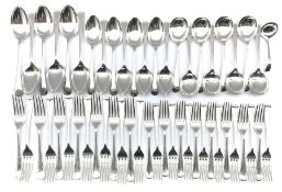 Suite of Old English pattern silver table cutlery comprising fourteen table forks, eight soup spoons