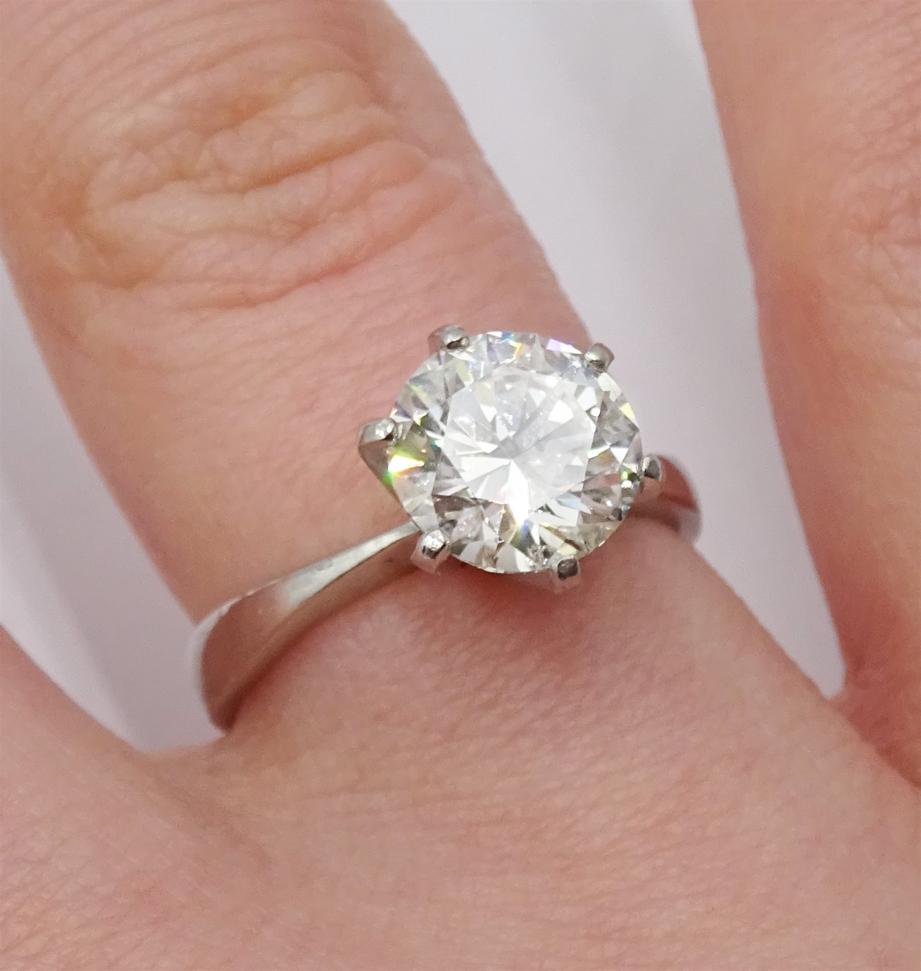 Platinum single stone solitaire round brilliant cut diamond ring, hallmarked, diamond approx 1.95 ca - Image 9 of 9