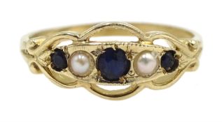 9ct gold sapphire and seed pearl ring, hallmarked