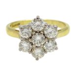 18ct gold seven stone round brilliant cut diamond cluster ring, London 1996, total diamond weight ap