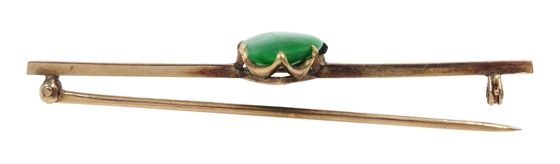 Gold pear shaped jade stick pin stamped K14 - Image 2 of 2