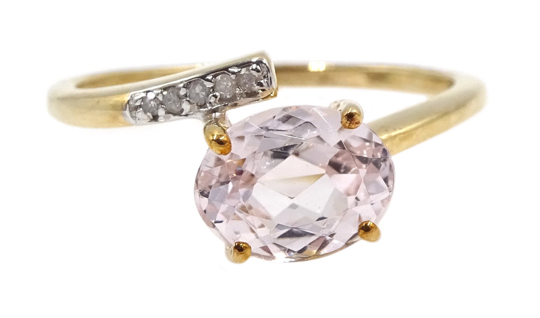 9ct gold oval kunzite and diamond ring, hallmarked