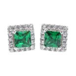 Pair of silver green stone and cubic zirconia dress stud earrings, stamped 925