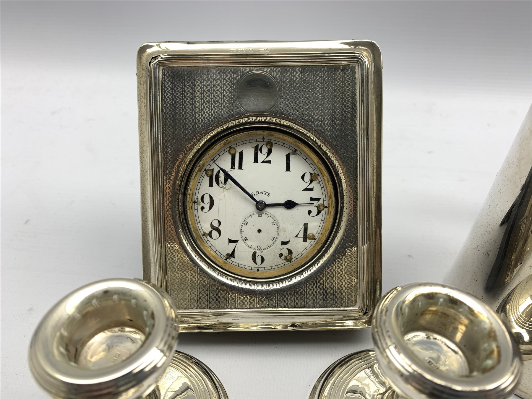 Silver challenge mug with inscription H12cm London 1899, large pocket watch in silver travelling cas - Image 3 of 3