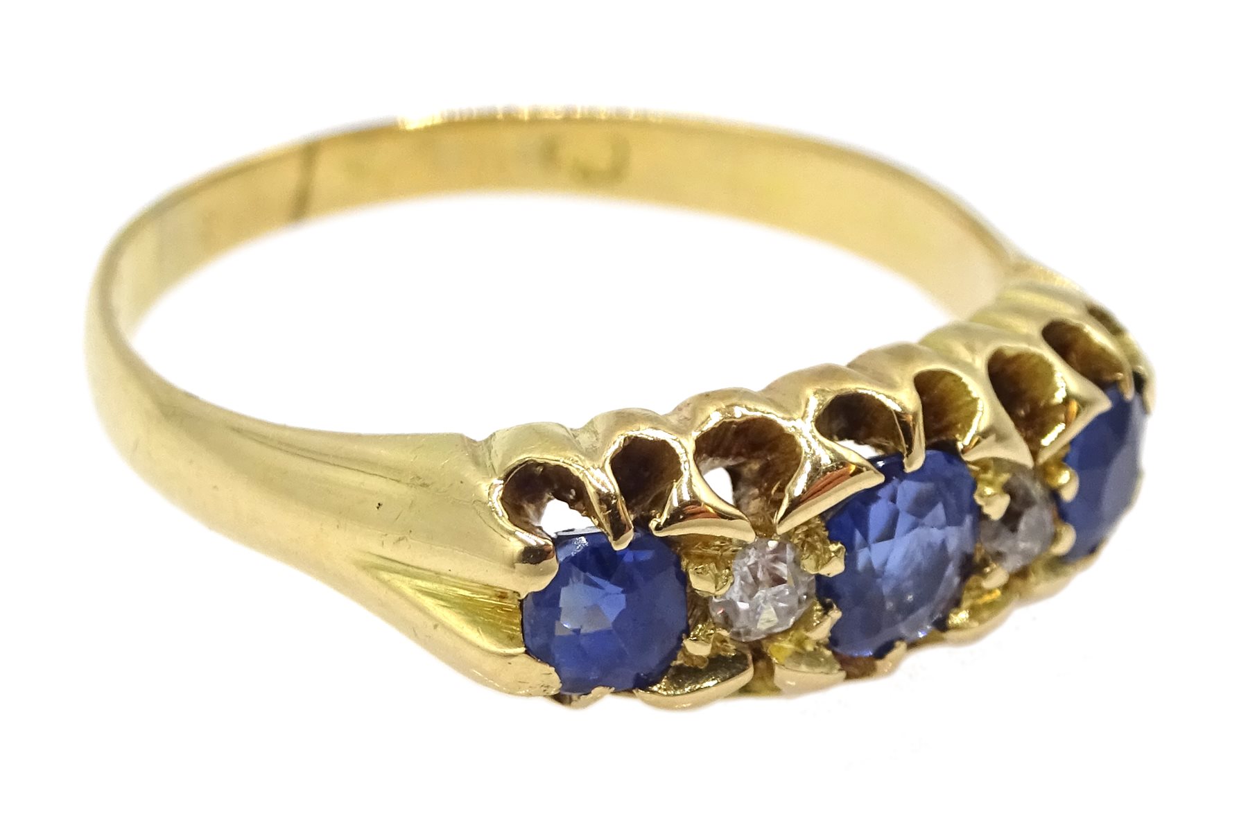 Edwardian 18ct gold five stone sapphire and diamond ring - Image 3 of 4
