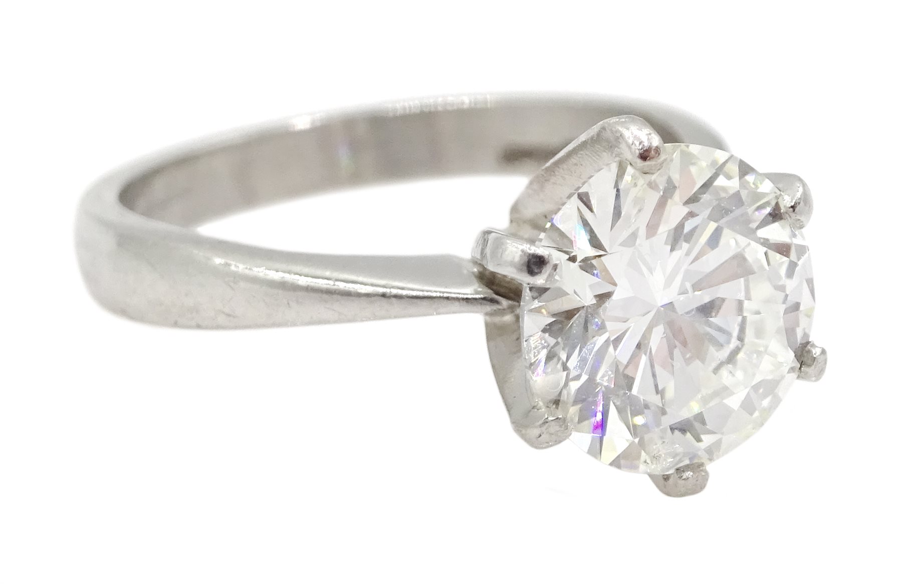 Platinum single stone solitaire round brilliant cut diamond ring, hallmarked, diamond approx 1.95 ca - Image 4 of 9