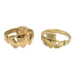 Two 9ct gold Irish Claddagh rings, Dublin 1976/78, approx 6.2gm