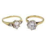 Gold single stone cubic zirconia ring and one other gold cubic zirconia dress ring, both hallmarked