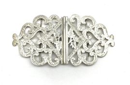 Edwardian silver nurses buckle engraved with scrolls and thistles on an openwork ground 13cm Birming