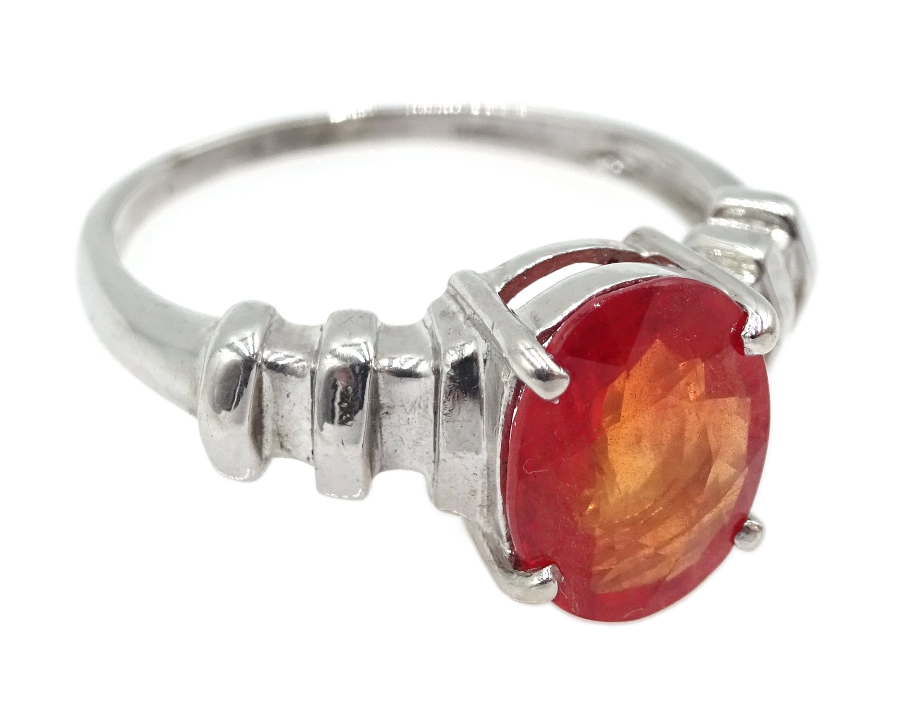 White gold single stone fire opal ring, hallmarked 9ct - Image 3 of 5