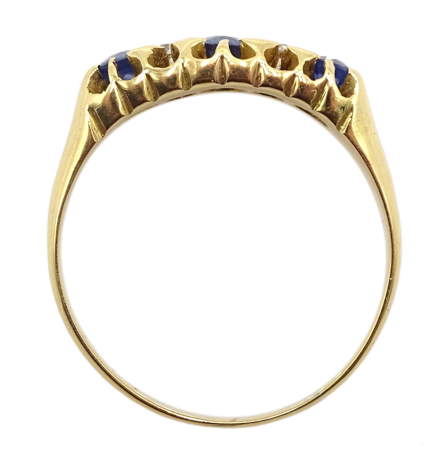 Edwardian 18ct gold five stone sapphire and diamond ring - Image 4 of 4