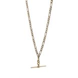 9ct gold figaro link chain necklace with T bar, stamped 375, approx 4.75gm
