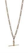 9ct gold figaro link chain necklace with T bar, stamped 375, approx 4.75gm