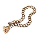 9ct rose gold curb chain bracelet with heart locket hallmarked, each link stamped 9 375, approx 19.2