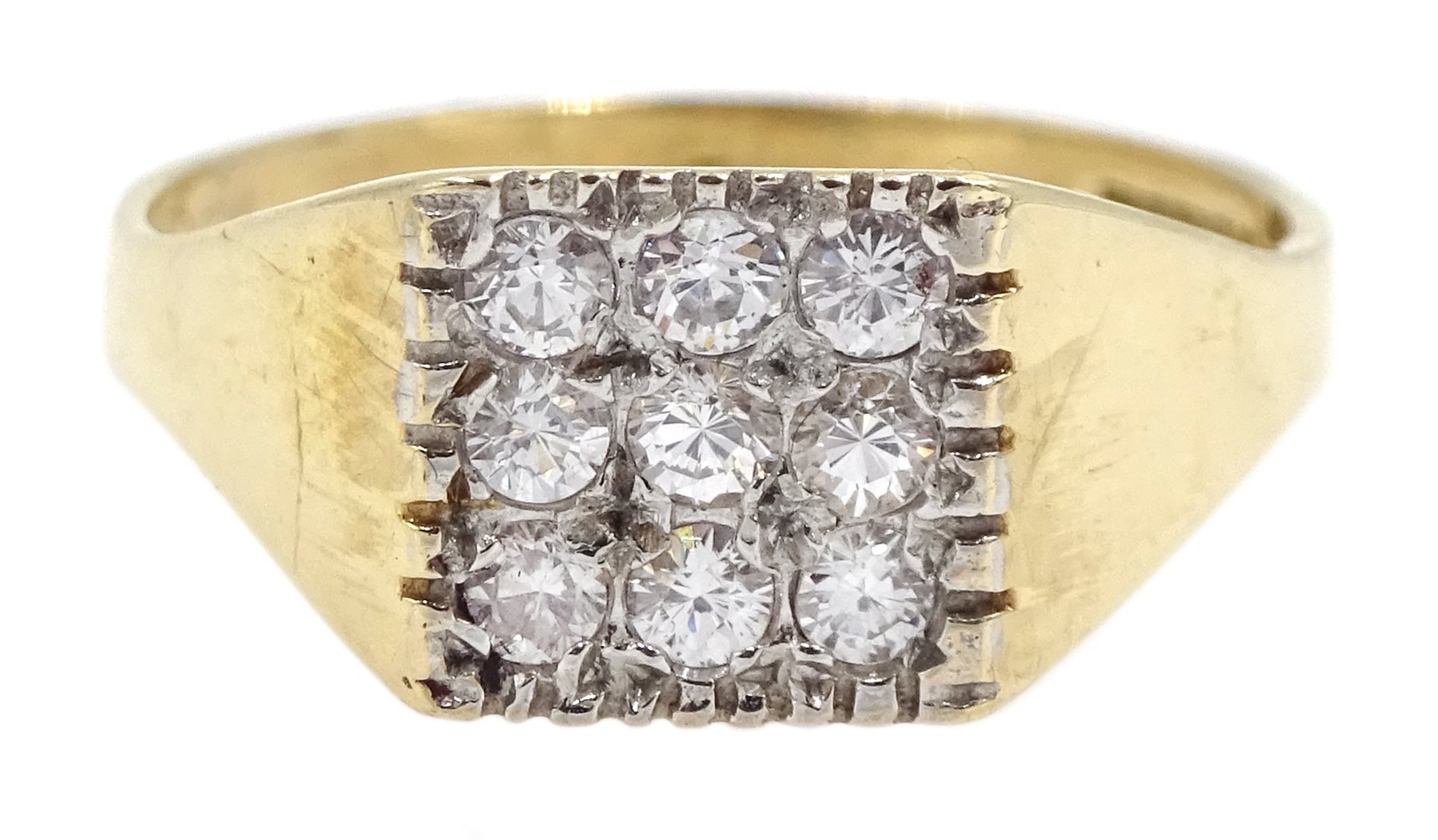 9ct gold cubic zirconia square design ring, hallmarked