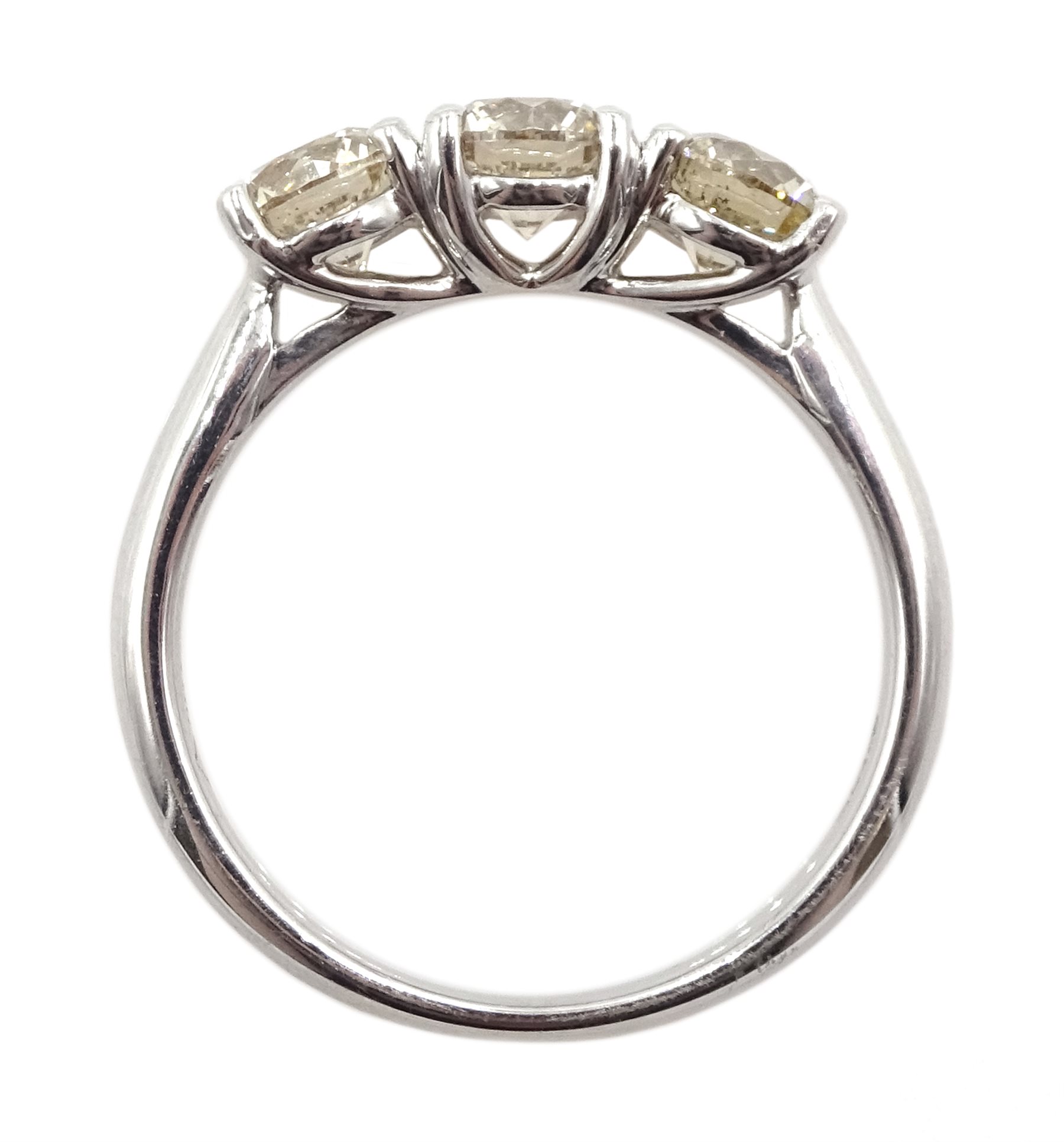 18ct white gold round brilliant cut three stone diamond ring, hallmarked, total diamond weight appro - Image 4 of 4