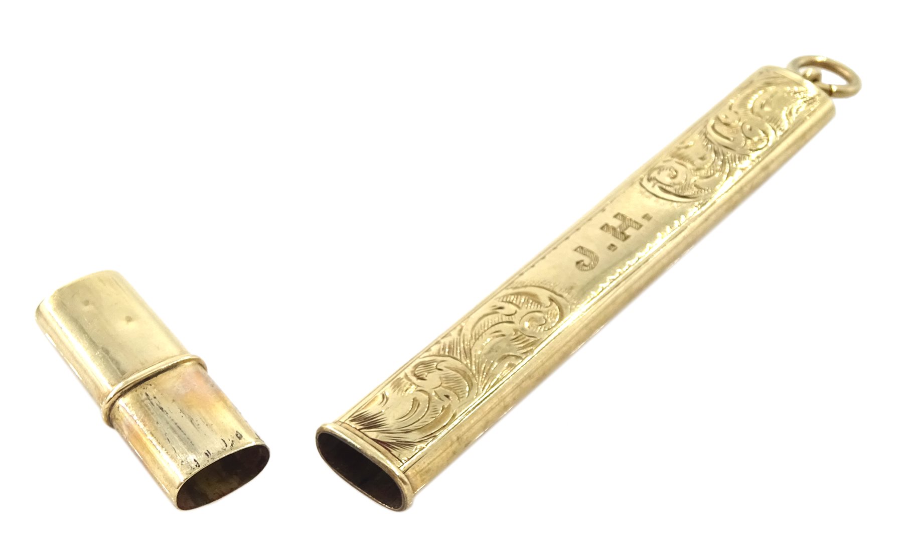 9ct gold pencil holder, engraved leaf and initialled decoration by E Baker & Son, Chester 1921 and a - Image 3 of 7