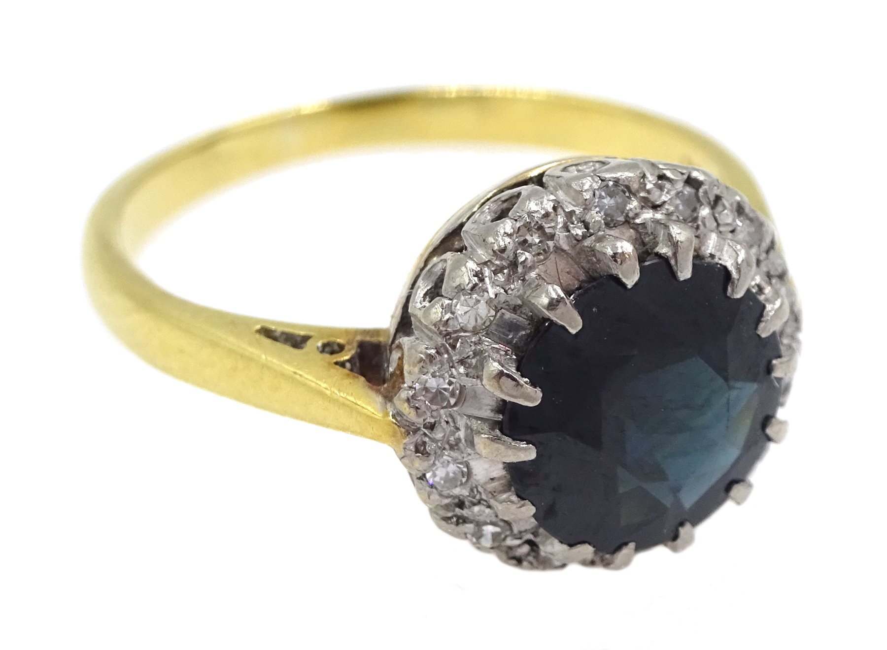 Gold sapphire and diamond cluster ring, stamped 18ct - Image 3 of 4
