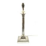 Silver Corinthian column electric table lamp the square base with acanthus leaves, H32cm excluding f