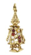 9ct gold garnet and cubic zirconia clown pendant, hallmarked