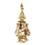 9ct gold garnet and cubic zirconia clown pendant, hallmarked