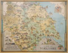 Estra Clark (British 1904-1993): 'A Map of Yorkshire', colour map pub. for British Railways 1949,