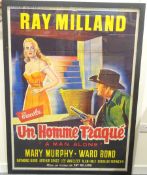 Large colour poster for Herbert Yates film 'Un Homme Traque' (A Man Alone) starring Ray Milland, Mar