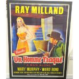 Large colour poster for Herbert Yates film 'Un Homme Traque' (A Man Alone) starring Ray Milland, Mar