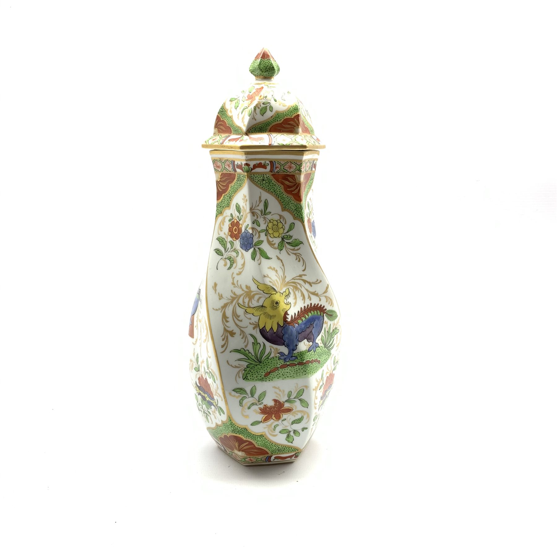 Chelsea style vase and cover of wrythen form painted and gilded with Chinoiserie design, gold anchor - Image 2 of 3