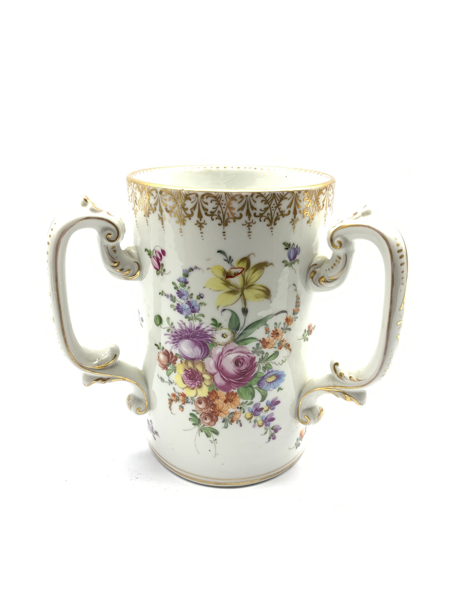 20th century Dresden Tyg hand-painted with floral sprays and gilt borders, H21cm - Image 3 of 4