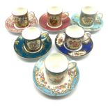 Set of six 'Coalport Celebration Collection' coffee cups & saucers each decorated with individual pa
