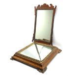 Chippendale style mahogany framed wall mirror H62cm and a 19th century burr walnut and giltwood mirr