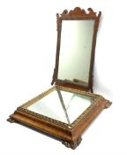 Chippendale style mahogany framed wall mirror H62cm and a 19th century burr walnut and giltwood mirr