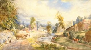 Edward Salter (British 1835-1934): Horse and Cart beside the Village Stream, watercolour signed 23cm