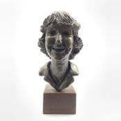 Bronze effect bust of a gentleman on square plinth, indistinctly signed H48cm