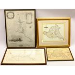 Four maps of the East Riding of Yorkshire, pair Edwardian silhouette miniature portraits, and two Ro