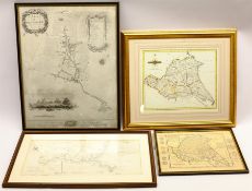 Four maps of the East Riding of Yorkshire, pair Edwardian silhouette miniature portraits, and two Ro