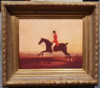 The Huntsman, 19th century print on canvas in heavy gilt frame 40cm x 50cm aperture