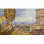 Arthur Glennie (British 1803-1890): Expansive Italianate Landscape, possibly Caprarola, watercolour