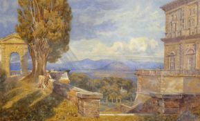 Arthur Glennie (British 1803-1890): Expansive Italianate Landscape, possibly Caprarola, watercolour