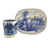 Early 19th century pearlware tankard depicting and Oriental scene, H14cm together with a 19th centur