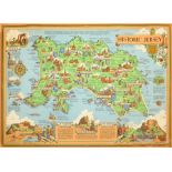 Estra Clark (British 1904-1993): 'Historic Jersey', colour map pub. Ben Johnson & Co, York 1957, sig