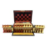 Victorian coromandel Games Compendium containing folding Chess & Backgammon board, red stained & nat