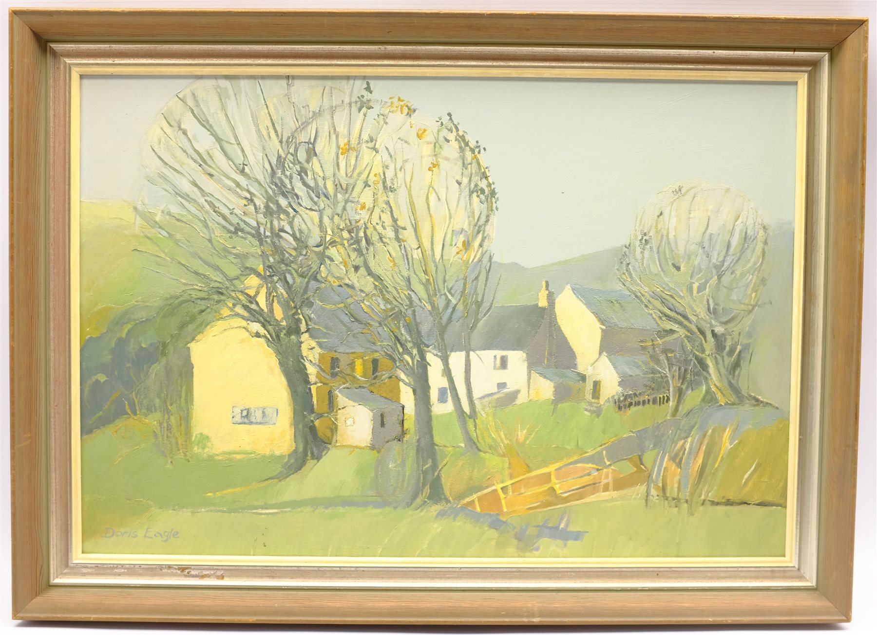 Doris Eagle (British 20th century): 'Cottages, Anglezarke', oil on board signed, titled verso with a - Image 2 of 2