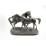 After Pierre-Jules Mene, bronze study of two horses, L33cm