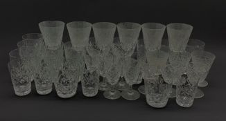 Various cut glass drinking glasses including a set of four Royal Doulton claret glasses, Tudor glass