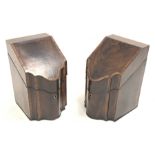 Pair of Georgian mahogany knife boxes of serpentine fronted form, having rosewood banding and cheque
