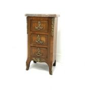 Louis XVI style miniature inlaid Kingwood chest of drawers with Ormolu style gilt metal mounts and m